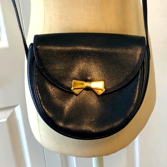 NINA RICCI- Navy Blue Leather- Shoulder/Crossbody Bag- Snap Closure- Inner zip - Picture 1 of 7